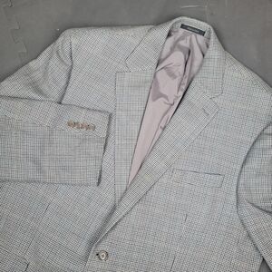 Lauren Ralph Lauren Houndstooth Blazer Jacket Men's 50R Silk Wool Blend Gray